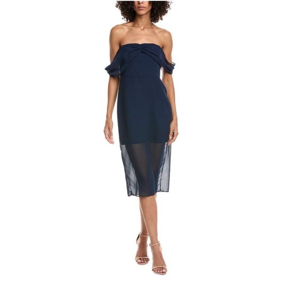 Amanda Uprichard Dresses & Skirts - Amanda Uprichard | Navy Off Shoulder Sheer Crepe Formal Dress